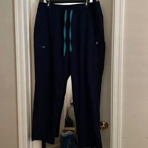 Figs Navy Blue Pants with Teal Drawstring